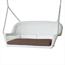 Jeco W00206S-B-FS007 White Wicker Porch Swing With Brown Cushion - $419.34