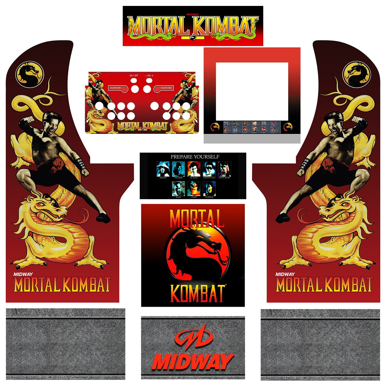 ARCADE1UP,ARCADE 1UP Mortal Kombat Dragon Graphics Arcade Design Vinyl side art