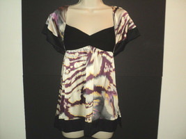 Bebe Top Size S Babydoll Black, Cream, Maroon Short Sleeves Ribbed Bodice Small - £11.10 GBP