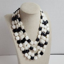 Vintage MOD Black & White Faceted Multi Strand Layered Plastic Bead Necklace  - $10.87