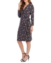 New Anne Klein Gray Floral Career Faux Wrap Sheath Dress Size M Size L Size Xl - £56.40 GBP