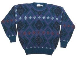 80s Argyle Ski Sweater Mens XL Crew Neck Pullover Blue Acrylic Sears - £15.32 GBP