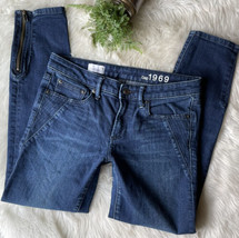 GAP 1969 WOMEN’S ALWAYS SKINNY SKIMMER MOTO ZIPPER DARK SCRAPE DENIM JEA... - $455.04 MXN