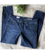 GAP 1969 WOMEN’S ALWAYS SKINNY SKIMMER MOTO ZIPPER DARK SCRAPE DENIM JEA... - €20,79 EUR