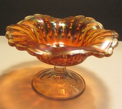 Vintage  Marigold Carnival Glass Wavy Lip clear pedestal compost dish - $57.00