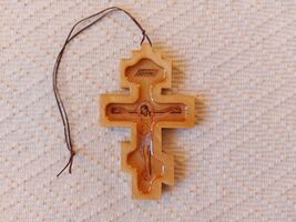 Serbian Christian Orthodox Wooden Pectoral Cross Pendant with Rope Cord ... - $35.00