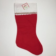 Holiday Time Set of 2 Red White Felt Christmas Stockings 17&quot; Ornament De... - £12.01 GBP