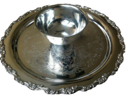 Oneida silverplate round tray with attached bowl - £11.76 GBP