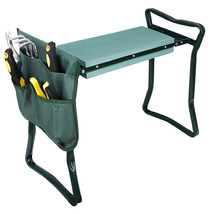 Foldable Garden Kneeling Bench Stool Soft Cushion Seat Pad With Tool Pouch - £50.33 GBP