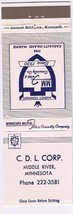 Matchbook Cover C D L Corp Insurance Middle River Minnesota - $0.96 CAD