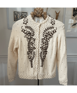 New NOS NWT Vintage 50s Beaded Pearl Button Cardigan Ivory Brown Wool S 40 - €46,34 EUR