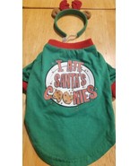 Christmas Holiday Dog &quot;I ATE SANTA&#39;S COOKIES&quot; T-Shirt ~SM + Reindeer Hea... - £11.61 GBP