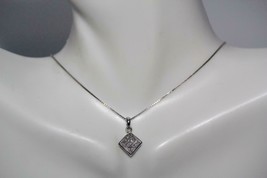 Fine 18K White Gold Princess Cut Diamond Tilted Square Pendant on 16&quot; Box Chain - $513.25