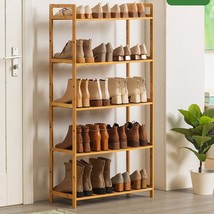 5 Tier Shoe Rack | Adjustable Boot Rack For Closet | Bamboo And Wooden Sturdy - £52.74 GBP