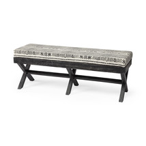 16&quot; Off White And Black Upholstered Cotton Blend Bench - £786.54 GBP