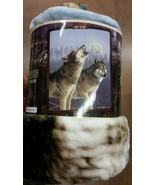 Wolf Wolves Howlıng American Heritage Woodland Royal Raschel Throw blanket - £18.98 GBP