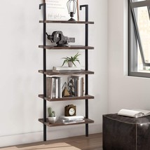 Bookshelf 5-Tier Wall Mount Ladder Storage Industrial Bookcase Shelf Modern Wood - £76.19 GBP