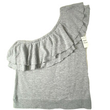 Chelsea 28 Women&#39;s size Large One Shoulder French Terry Ruffle Knit Top Gray - £21.57 GBP