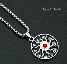 Mens Apollo God of Sun Symbol Protection Pendant Necklace Silver Box Chain 24&quot; - £7.22 GBP