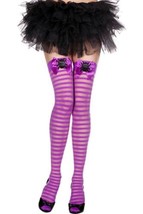 Purple Sheer Striped Thigh High Stocking Spider Bow Little Miss Muffet Witch - £6.22 GBP