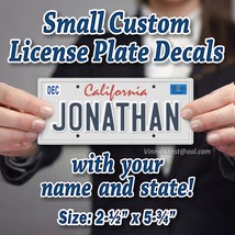 SMALL Custom License Plate Stickers with Name &amp; State Decals Artwork Gift - $8.95+