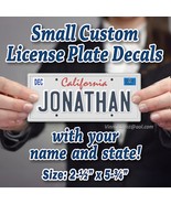 SMALL Custom License Plate Stickers with Name &amp; State Decals Artwork Gift - $8.95+