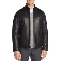 Cole Haan Mens Jacket Night Black Size Medium M Full-Zip Leather - £319.74 GBP