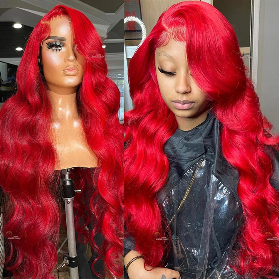 13X4 Red Hd Lace Frontal Human Hair Wigs Red Colored Body Wave Lace Front W - £81.41 GBP+