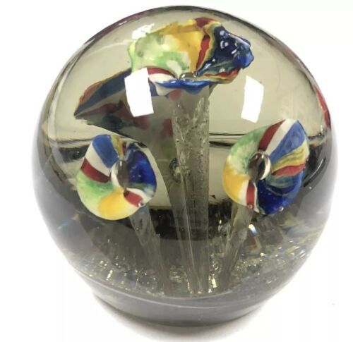 Vintage Italian Murano Glass 3D Paperweight Multi Colored Floral Design - $34.65