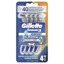 Gillette Sensor3 Men&#39;s Disposable Razor, Blue, 4 Razors - £10.38 GBP
