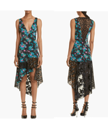 MACCAPANI Katie High Low Dress, Black Blue Floral, Size Large (8), Desig... - $495.00