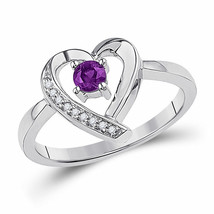 Sterling Silver Womens Round Lab-Created Amethyst Diamond Heart Ring 1/4 Cttw - £63.08 GBP