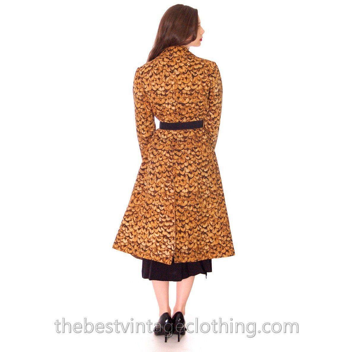 Rare VTG 60s 70s Jeanne Lanvin Mob Wife Feather Print Trench Coat L Feather Item image 9