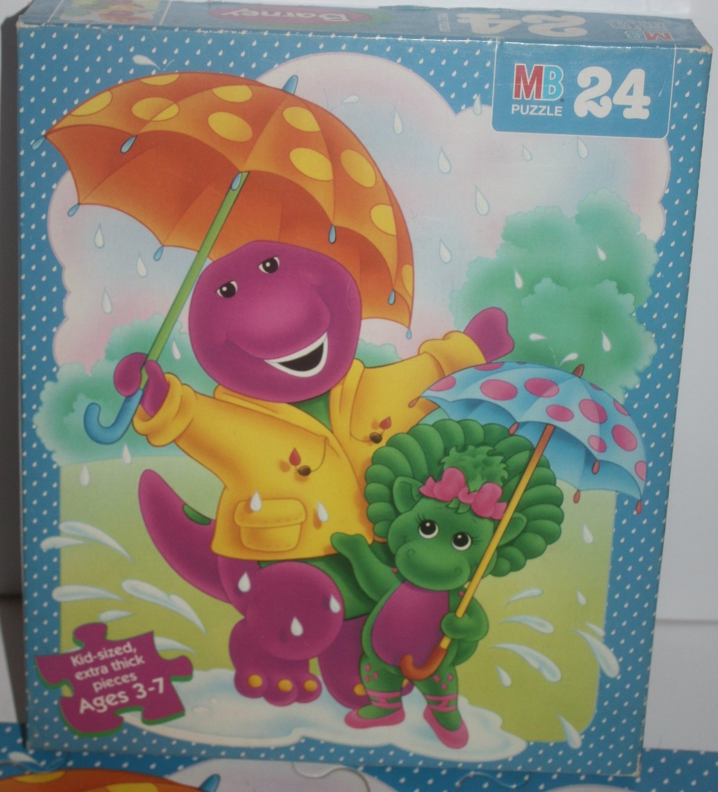 1996 Milton Bradley Barney &amp; Friends in the Rain 24 Piece Puzzle - Complete - $8.00