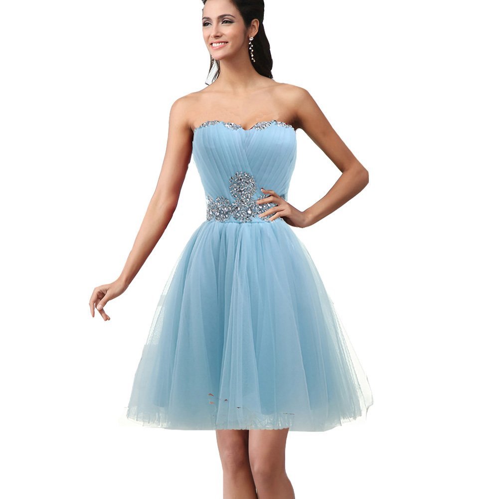 Kivary Women's Short Tulle Beaded Homecoming Dresses Light Sky Blue US 14