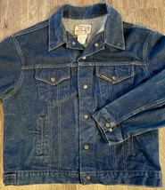 Denim Trucker Blue Jean Jacket Key Saddle King Plus Men XL 46 Reg Clean Made USA - £25.91 GBP