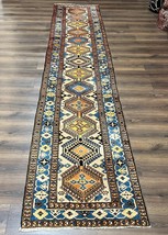 Colorful Turkish Runner Rug 3 x 13 ft Caucasian Design Vintage Wool Hand Knotted - £1,445.23 GBP