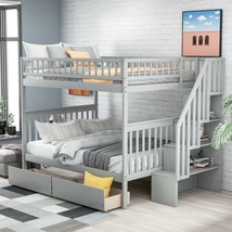 Full over Full Bunk Bed with Two Drawers and Storage, Gray - £528.91 GBP