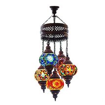 LaModaHome Turkish Authentic 5 Globe Mosaic Chandelier Mosaic Lamp Moroccan Lant - £123.05 GBP
