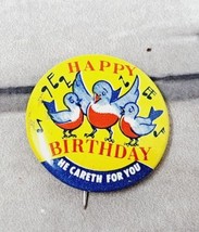 Happy Birthday He Careth For You Pinback Button VTG Church Christian Birds Dove - £1.75 GBP