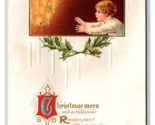 Child on Christmas Morn Holly Gilt Embossed DB Postcard A16 - $3.91
