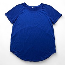 Lululemons Womens Size 8 Shirt Blue Short Sleeve Breathable Split Back Gym Yoga - £17.31 GBP