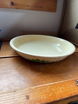 Vintage Pale Yellow w Green Flowers &amp; Leaves OvenServe Pottery Pie Plate... - $14.89