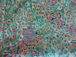 3757. Elizabeth&#39;s Studio Peacock Feathers Quilting Cotton Fabric - 43&quot; X 1 Yd. - £8.64 GBP