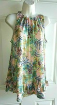Cupio Pullover Sleeveless Tropical Print Baby Doll Top Tunic Blouse Size PS - $12.34
