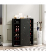 Marble Black Shoe Cabinet with Sliding Door - 6 Tiers, 30 Pair Storage - $268.03 CAD