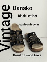 Vintage Dansko Black Detail Leather Cushion Wood Heel Sandals Size 39 8.5 - £30.84 GBP