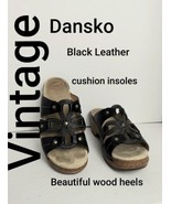 Vintage Dansko Black Detail Leather Cushion Wood Heel Sandals Size 39 8.5 - $39.00
