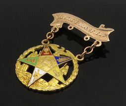 10K GOLD - Vintage Antique Eastern Pentagram Star Dangling Brooch Pin - GB084 - £369.67 GBP