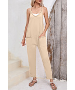 Apricot Side Pockets Harem Pants Sleeveless V Neck Jumpsuit - $17.68